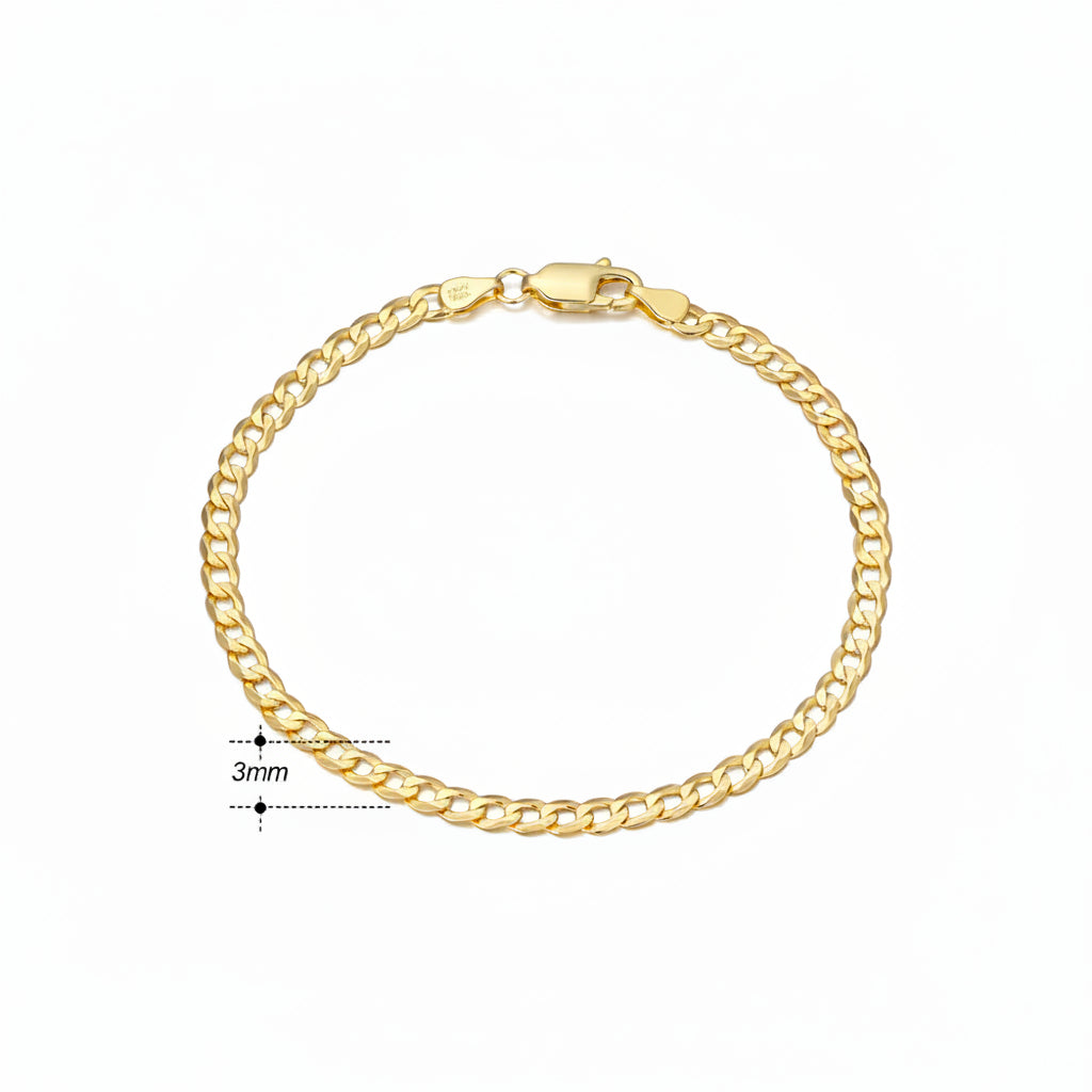 Diamond-Cut Cuban Link Curb Bracelet (Gold) 3MM