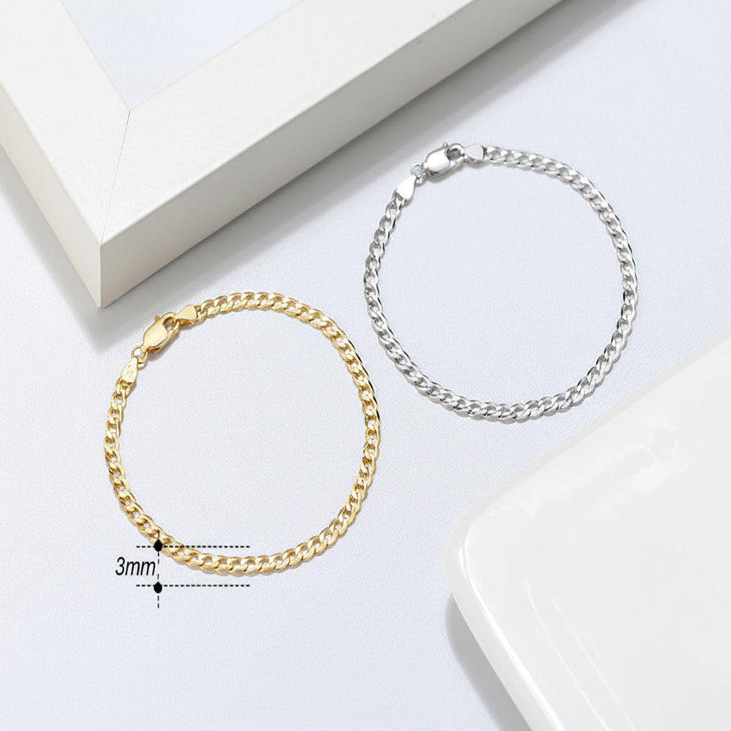 Diamond-Cut Cuban Link Curb Bracelet (Gold) 3MM